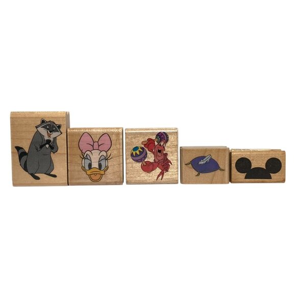Disney Mixed Lot (5) Rubber Stampede Wood Stamps Mickey Meeko Sebastian Daisy + - Picture 1 of 14